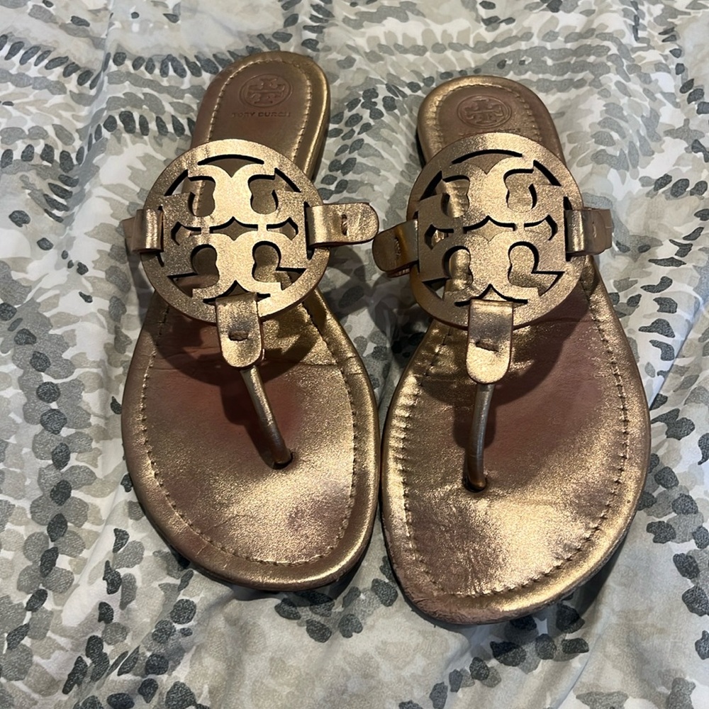 Tory Burch sandals, rose gold, good condition.